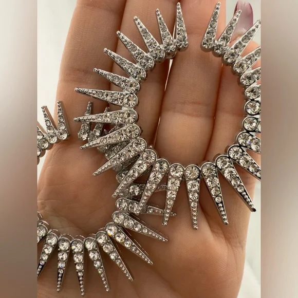 New! Luxury Silver Spiked Hoop Earrings - 40 mm Sparkle Circle